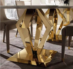 Rectangular Modern Faux Marble Dining Table Gold Finish Diamond Leg Contemporary Style