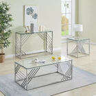 Customized Nordic Style Furniture Sliver Steel Clear Tempered Glass Top Small Coffee Table