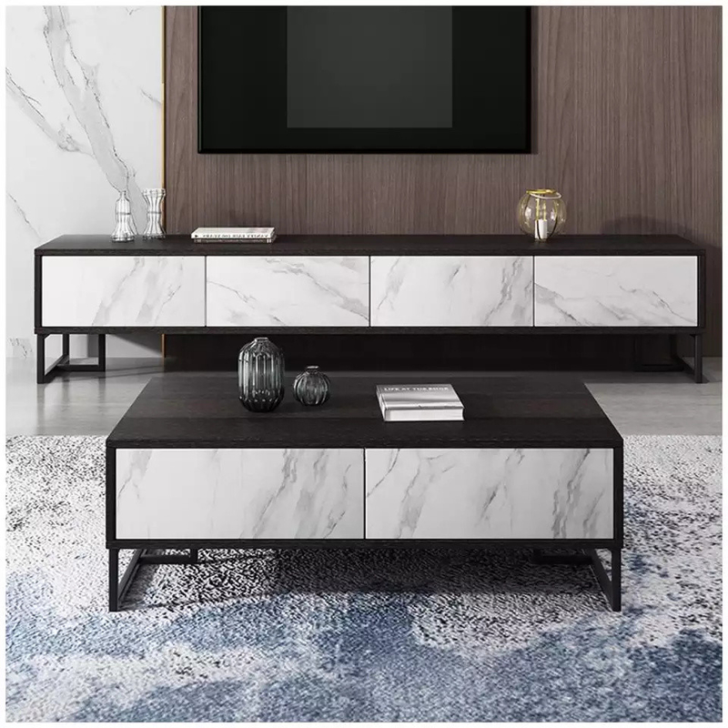 OEM Modern Living Room Cabinets Metal Frame Marble TV Stand and Coffee Table