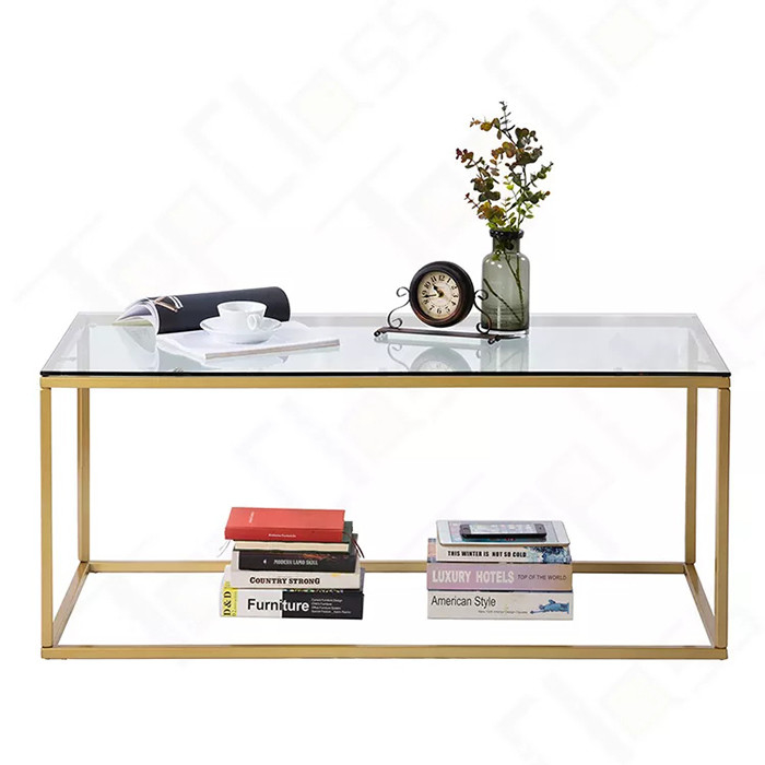 Gold Tempered Glass Table 220*120*75cm Home Goods Coffee Tables